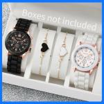 4PCS Jam Tangan Pasangan Fashion Tali Silikon Gelang Jantung Jam Tangan Kuarsa Wanita (Tanpa Kotak)