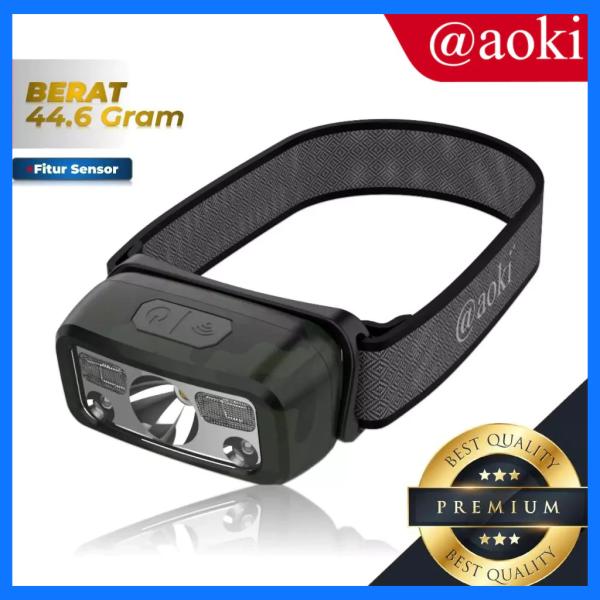 AOKI Lampu Kepala Sensor Cerdas – Ultra Ringan, USB-C, Baterai Tahan Lama, LED Terang, IP4X, Cocok untuk Outdoor & Petualangan